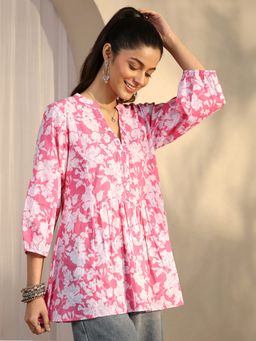 Libas - Pink Printed Mandarin Neck Kurti