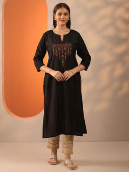 Libas - Black Embroidered Round Neck Kurta (3XL)