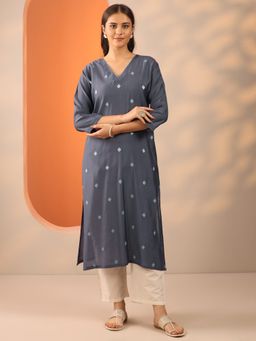 Libas - Grey Embroidered V-Neck Kurta (3XL)
