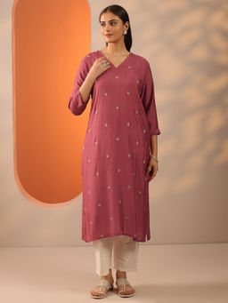Libas - Rust Embroidered V-Neck Kurta (3XL)