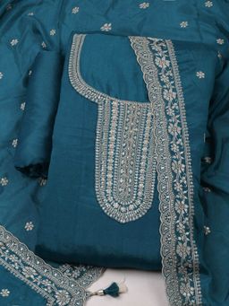 MEENA BAZAAR - Aqua Embroidered Sequined Unstitched Top and Bottom with Dupatta