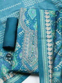 MEENA BAZAAR - Blue Embroidered Thread Work Unstitched Top and Bottom with Dupatta