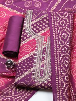 MEENA BAZAAR - Purple Embroidered Thread Work Unstitched Top and Bottom with Dupatta
