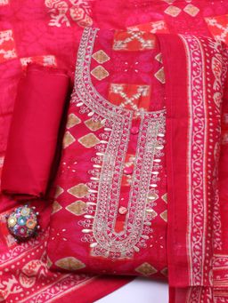 MEENA BAZAAR - Pink Embroidered Mirror Work Unstitched Top and Bottom with Dupatta