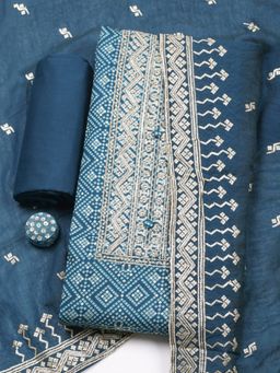MEENA BAZAAR - Blue Embroidered Sequined Unstitched Top and Bottom with Dupatta