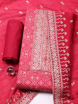 MEENA BAZAAR - Pink Embroidered Sequined Unstitched Top and Bottom with Dupatta