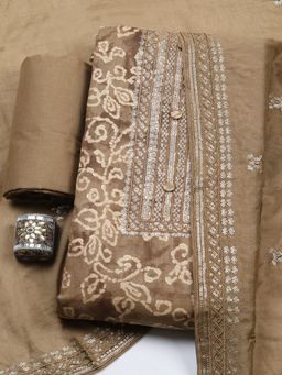 MEENA BAZAAR - Beige Embroidered Sequined Unstitched Top and Bottom with Dupatta