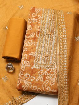 MEENA BAZAAR - Mustard Embroidered Sequined Unstitched Top and Bottom with Dupatta