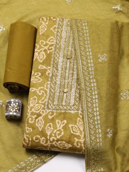 MEENA BAZAAR - Green Embroidered Sequined Unstitched Top and Bottom with Dupatta