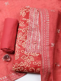 MEENA BAZAAR - Rust Embroidered Sequined Unstitched Top and Bottom with Dupatta