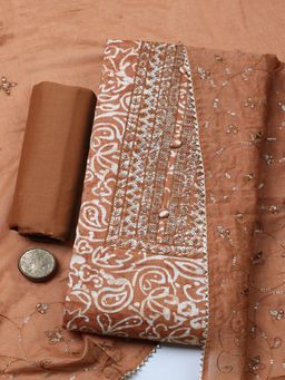 MEENA BAZAAR - Brown Embroidered Sequined Unstitched Top and Bottom with Dupatta