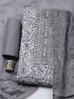 MEENA BAZAAR - Grey Embroidered Sequined Unstitched Top and Bottom with Dupatta