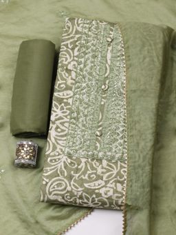MEENA BAZAAR - Green Embroidered Sequined Unstitched Top and Bottom with Dupatta