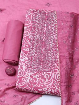MEENA BAZAAR - Pink Embroidered Sequined Unstitched Top and Bottom with Dupatta