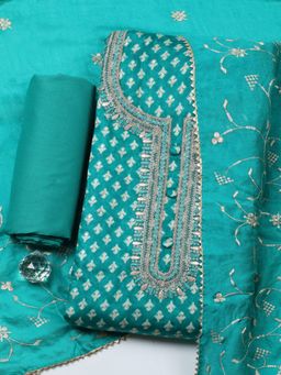 MEENA BAZAAR - Blue Embroidered Thread Work Unstitched Top and Bottom with Dupatta