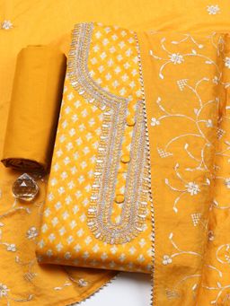 MEENA BAZAAR - Mustard Embroidered Thread Work Unstitched Top and Bottom with Dupatta