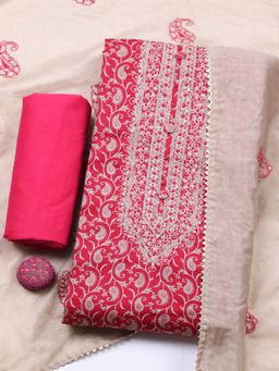 MEENA BAZAAR - Pink Embroidered Sequined Unstitched Top and Bottom with Dupatta