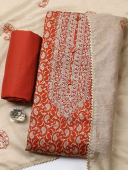 MEENA BAZAAR - Rust Embroidered Sequined Unstitched Top and Bottom with Dupatta