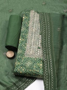 MEENA BAZAAR - Green Embroidered Sequined Unstitched Top and Bottom with Dupatta