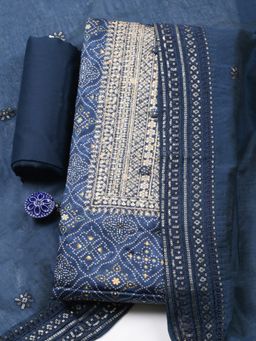 MEENA BAZAAR - Blue Embroidered Sequined Unstitched Top and Bottom with Dupatta