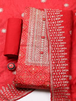 MEENA BAZAAR - Red Embroidered Sequined Unstitched Top and Bottom with Dupatta