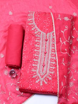 MEENA BAZAAR - Pink Embroidered Sequined Unstitched Top and Bottom with Dupatta