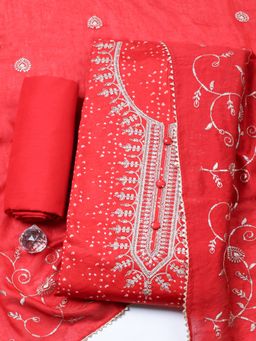 MEENA BAZAAR - Red Embroidered Sequined Unstitched Top and Bottom with Dupatta