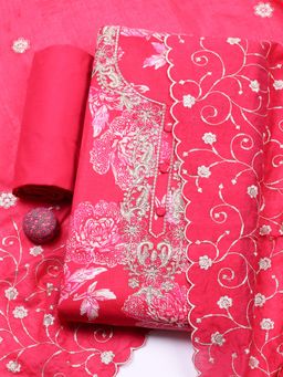 MEENA BAZAAR - Pink Floral Sequined Unstitched Top and Bottom with Dupatta