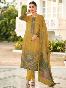 Stylee LIFESTYLE - Yellow Floral Printed Unstitched Top and Bottom with Dupatta
