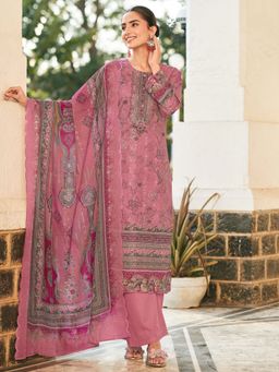 Stylee LIFESTYLE - Pink Floral Printed Unstitched Top and Bottom with Dupatta