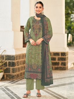 Stylee LIFESTYLE - Green Printed Unstitched Top and Bottom with Dupatta