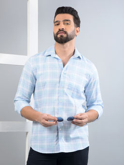 CRIMSOUNE CLUB - Men Blue Checked Shirt