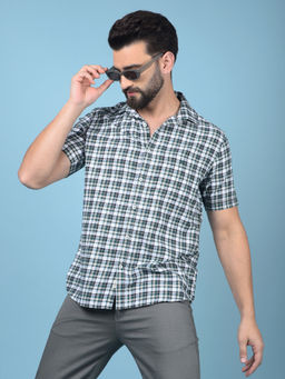 CRIMSOUNE CLUB - Men Green Checked Pure Cotton Shirt