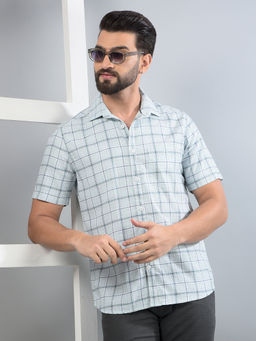 CRIMSOUNE CLUB - Men Green Checked Pure Cotton Shirt