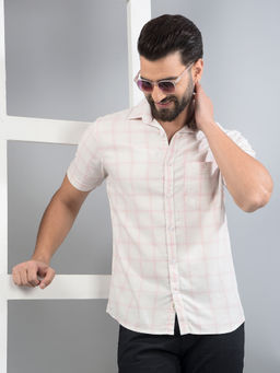 CRIMSOUNE CLUB - Men Pink Checked Pure Cotton Shirt