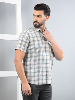 CRIMSOUNE CLUB - Men Green Checked Pure Cotton Shirt