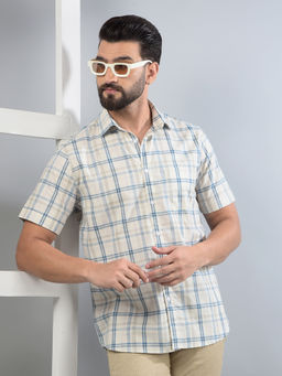 CRIMSOUNE CLUB - Men Beige Checked Pure Cotton Shirt