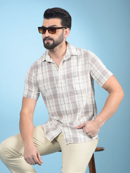 CRIMSOUNE CLUB - Men Khaki Checked Pure Cotton Shirt