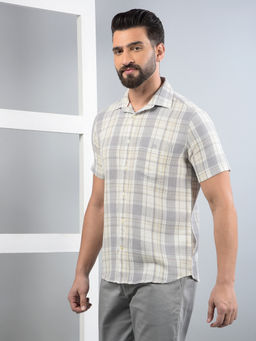 CRIMSOUNE CLUB - Men Grey Checked Pure Cotton Shirt