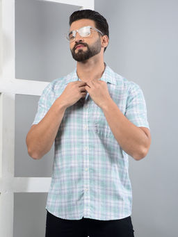 CRIMSOUNE CLUB - Men Green Checked Shirt