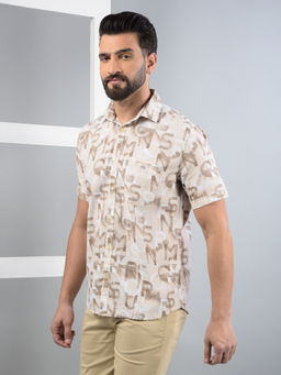 CRIMSOUNE CLUB - Men Beige Typographic Print Shirt