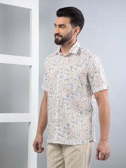 CRIMSOUNE CLUB - Men Beige Printed Linen Shirt