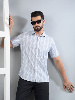 CRIMSOUNE CLUB - Men Green Printed Pure Cotton Shirt