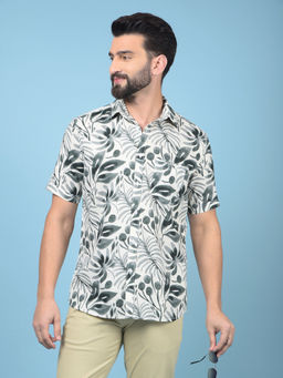 CRIMSOUNE CLUB - Men Green Floral Print Linen Shirt