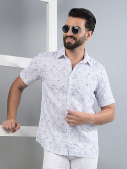 CRIMSOUNE CLUB - Men Purple Floral Print Pure Cotton Knitted Shirt