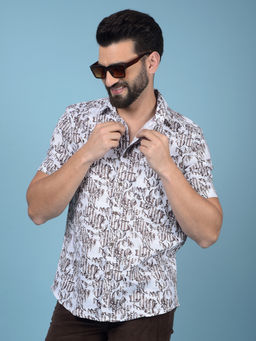 CRIMSOUNE CLUB - Men Brown Floral Print Pure Cotton Shirt
