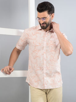 CRIMSOUNE CLUB - Men Peach Floral Print Linen Shirt