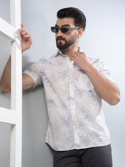 CRIMSOUNE CLUB - Men Grey Floral Print Pure Cotton Shirt