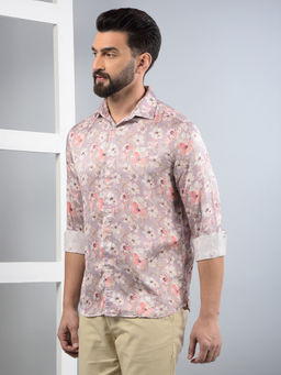 CRIMSOUNE CLUB - Men Pink Floral Print Modal Shirt