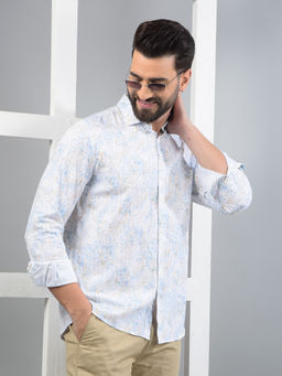 CRIMSOUNE CLUB - Men Blue Floral Print Pure Cotton Shirt